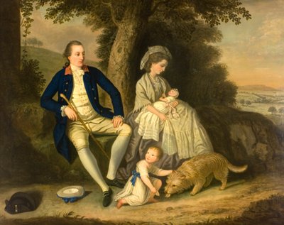 Portrait de Charles Watson, Esq, et de sa femme, Lady Mary, avec leurs deux enfants, James et Anne, dans un paysage - David Allan