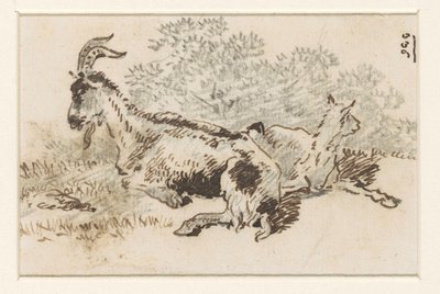 Chèvre et chevreau dans un paysage - David Alphonse de Sandoz Rollin