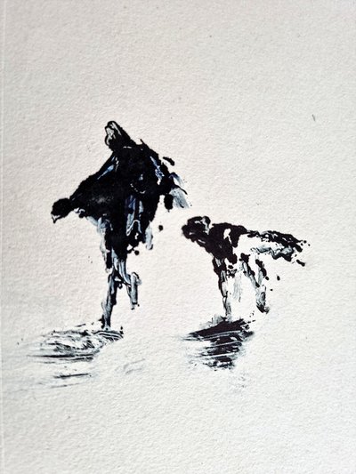 Promenade avec un chien en noir et blanc - David Antonides