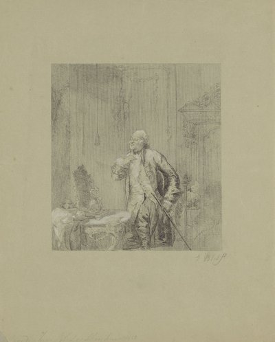 Homme devant un miroir dans un intérieur du XVIIIe siècle - David Bles