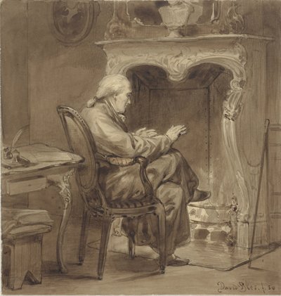 Vieil homme se réchauffant près de la cheminée - David Bles