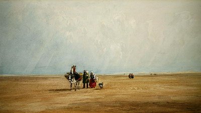 Figures avec un âne sur une plage française - David Cox