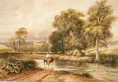 Retour du champ de foin, avec une vue lointaine de Haddon Hall - David Cox
