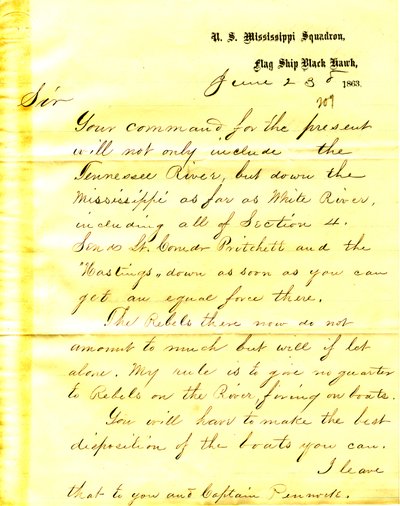 Lettre de David D. Porter, U. S. S. Black Hawk, à Seth Ledyard Phelps, 23 juin 1863 - David D. Porter