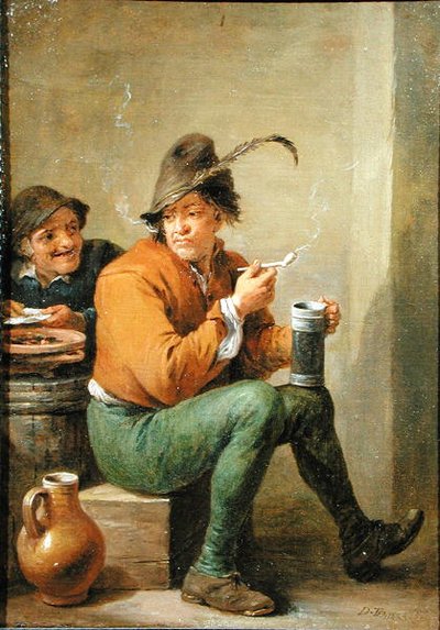 Un Paysan tenant une Cruche en Grès et une Pipe en Terre - David III Teniers