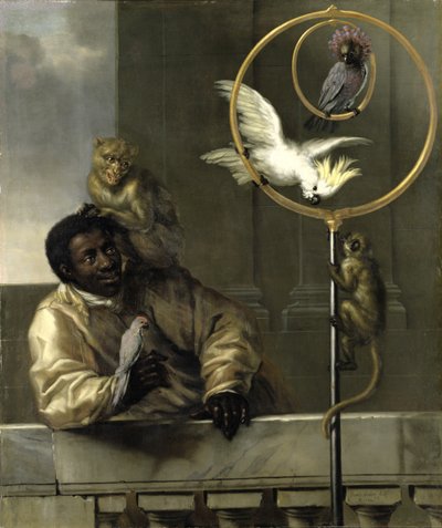 Homme noir avec des perroquets et des singes - David Klöcker Ehrenstrahl