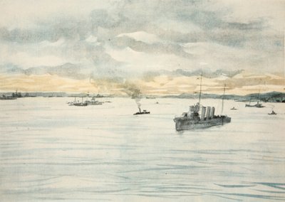 Un destroyer dans un port, illustration de 