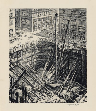 Une excavation à Manhattan - David Muirhead Bone
