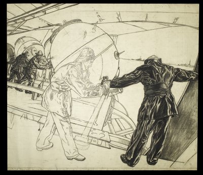 Dessin grandeur nature pour Winter Mine-Laying off Iceland, vers 1942 - David Muirhead Bone