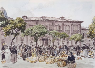 Marché devant un palais, Oviedo - David Muirhead Bone