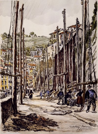 Les pêcheurs de thon, Cudillero, côte asturienne - David Muirhead Bone