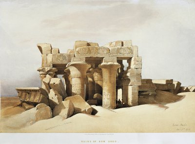 Égypte, Les ruines du Temple de Kom Ombo dédié à Sobek et Horus, par David Roberts, gravure - David Roberts