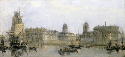Hôpital de Greenwich, vu de la Tamise (Angleterre) - David Roberts