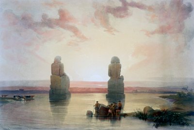 Les Colosses de Memnon, à Thèbes, pendant l
