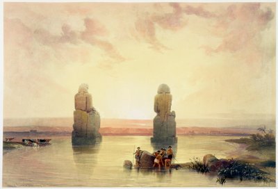 Les Colosses de Memnon, à Thèbes, pendant l