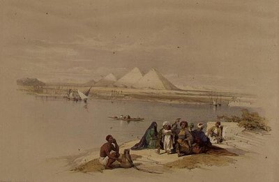 Les pyramides de Gizeh depuis le Nil, de "Egypt and Nubia", Vol.1 (lithographie) - David Roberts