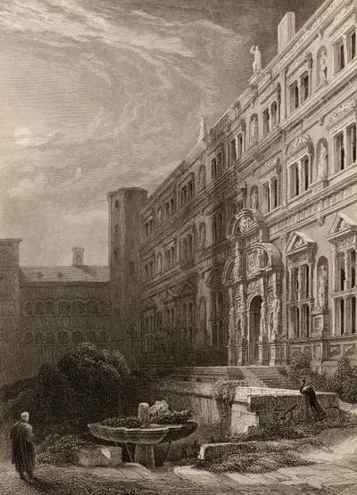 La grande cour de Heidelberg, gravée par H. Winkles, illustration de 