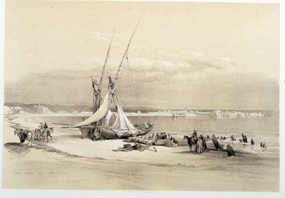 Vue de la ville de Tyr (Tyr) au Liban, dessin réalisé le 27/04/1839 dans « La Terre Sainte », Londres 1849 - David Roberts