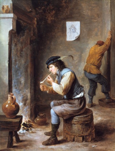 Fumeur devant un feu, 17e siècle - David Teniers the Younger