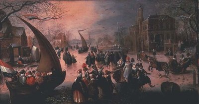 Un village en hiver avec des nobles faisant du patin à voile - David Vinckboons