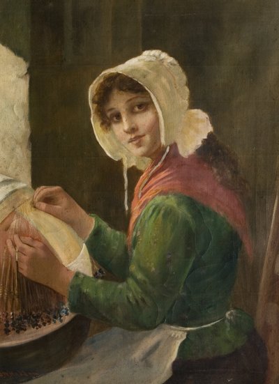 Jeune femme faisant de la dentelle, fin 19e-début 20e siècle - David W. Haddon