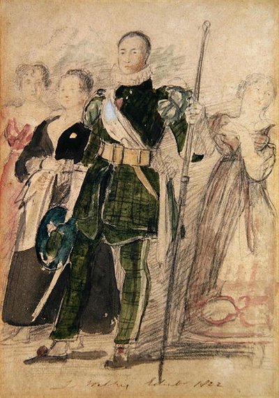 Un archer et un groupe de femmes au palais de Holyrood lors de la visite du roi - David Wilkie