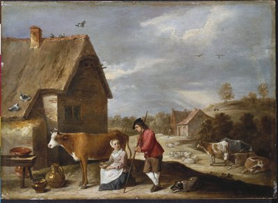 Une laitière et un berger devant un cottage, fin des années 1640 - David Teniers the Younger