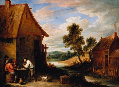 Paysage fluvial avec paysans devant une taverne - David Teniers the Younger