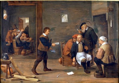 Hommes se réchauffant devant la cheminée dans un bistrot - David Teniers the Younger