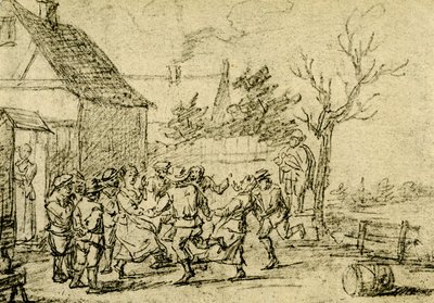 Paysans dansant devant une maison - David Teniers the Younger