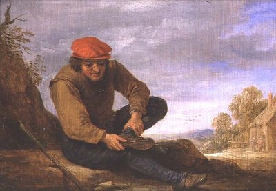 Homme assis enlevant sa chaussure - David Teniers the Younger