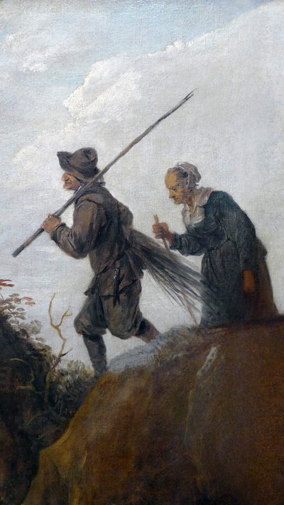 Les bûcherons : (détail) couple de deux vieux paysans - David Teniers the Younger