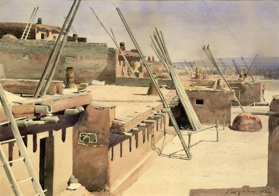 Rue dans le Pueblo de Zuni, Nouveau-Mexique, 1888 - De Lancey Gill
