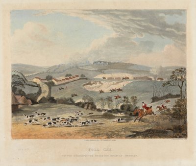 [Chasse au renard] ensemble de quatre : (3) Plein cri / Chiens traversant la route de Brighton à Mersham - Dean Wolstenholme