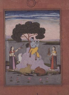 Krishna jouant pour deux gopis, Hyderabad, vers 1770 - Deccani School