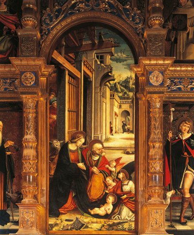 Nativité, détail du retable du 16ème siècle, par Defendente Ferrari, Abbaye de Saint-Antoine de Ranverso, Buttigliera Alta - Defendente Ferrari