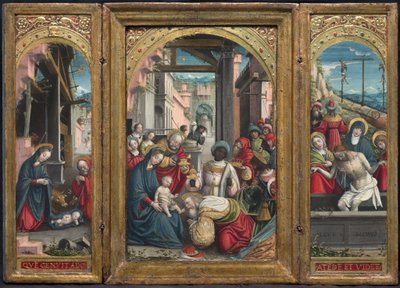 Triptyque avec la Nativité au centre, à droite l