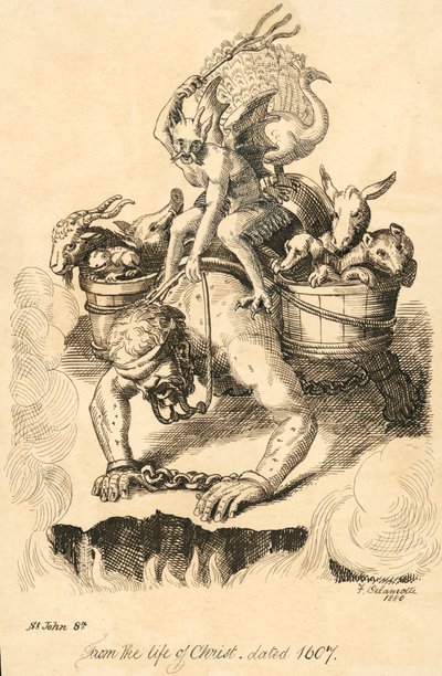 Homme chevauché par un démon (gravure) - Delamotte Delamotte