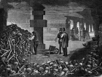 Paris, vue du carrefour du memento dans les catacombes (gravure) 18e siècle - Delannoy Delannoy