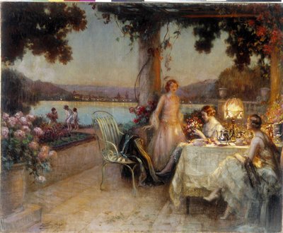 Le soir sur la terrasse. Peinture de Delphin Enjolras (1857-1945), Mention obligatoire : Collection fondation regards de Provence. Marseille (cm 57x73) DR - Delphin Enjolras