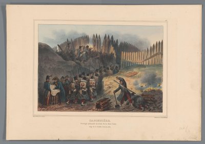 Groupe de soldats traversant une ouverture dans la palissade, 1832 - Denis Auguste Marie Raffet