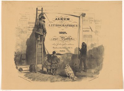 Deux hommes collant une affiche contre un mur - Denis Auguste Marie Raffet