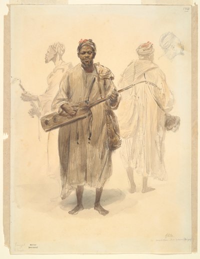 Un Maure musicien des rues à Tanger - Denis Auguste Marie Raffet