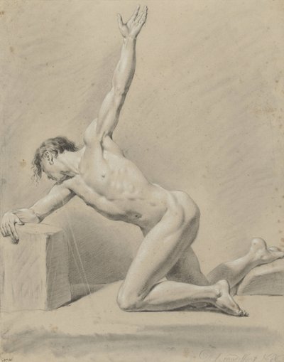 Nu masculin, agenouillé sur le genou gauche, vers la gauche - Derk Anthony van de Wart