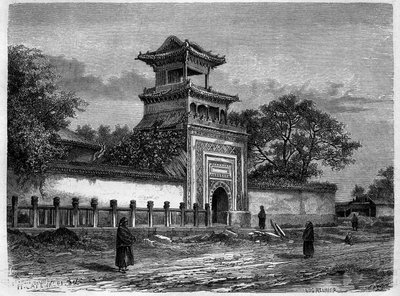 Mosquée à Pékin (Beijing) dans les années 1870. Gravure d