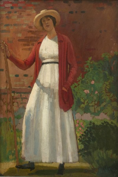 Lyndra dans le jardin, vers 1913 (huile sur carton) - Derwent Lees