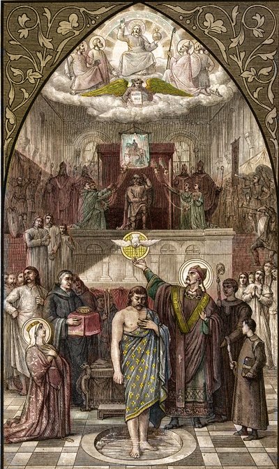 Saint Remi baptise Clovis à Reims - Le baptême du roi des Francs Clovis Ier (466-511) à Reims par l