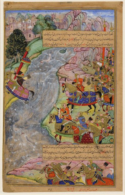 Jalal al-Din Khwarazm-Shah traversant le fleuve Indus rapide, échappant à Gengis Khan et son armée - Dharm Das