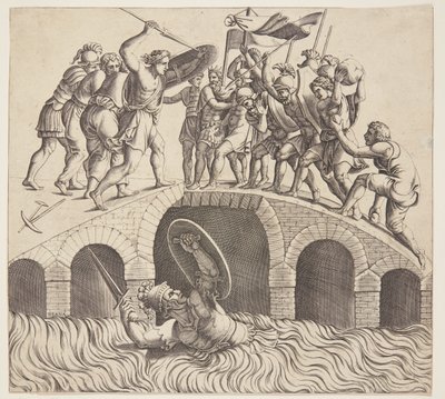 Horatius Cocles échappant dans le Tibre - Diana Scultori