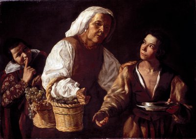 Les Deux Garçons et la Vieille Femme aux Fruits ou la Vieille Vendeuse de Fruits - Diego Rodriguez de Silva y (attr. to) Velazquez